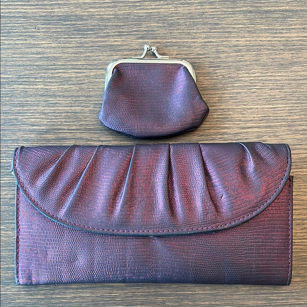 STYLE & CO METALLIC PURPLE CLUTCH WALLET & COIN PURSE SET Iridescent Plum Purple